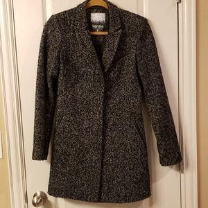 Kensie Herringbone Faux Leather Trim Coat S